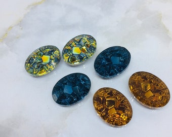 Unusual and rare "crystalactite" unique pattern oval 18/13and10/8mm cabochon,made in Germany in 1970's,for gluing,settings,work with resins