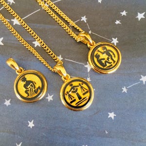 Zodiac vintage stone pendants, GEMINI, LIBRA and AQUARIUS, Air signs, Gold plated or Rhodium plated finish; personal gift, birthday gift.