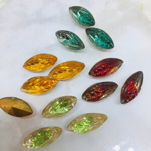 Verre pressé (6 pièces) navette 15/7 mm, motif bio, fabriqué en Allemagne, à poser, coller et coudre.