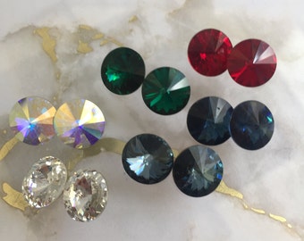 Vintage Swarovski 12mm Rivoli crystal stone, Article#1122, various colors, rhinestones, gluing, setting.