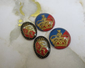 Glass vintage cabochon intaglio, Coronation theme from 1950's, 2 styles