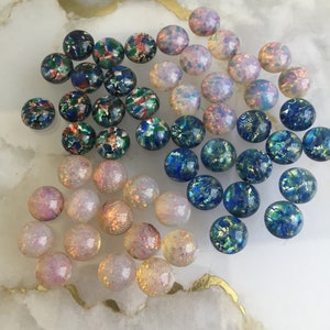 Vintage Opal 8mm glass cabochons, flat back stone made in Germany and Czechoslovakia in 1970&#39;s, for gluing, setting, sew on and DIY projects