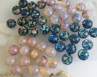 Vintage Opal 8mm glass cabochons, flat back stone made in Germany and Czechoslovakia in 1970's, for gluing, setting, sew on and DIY projects