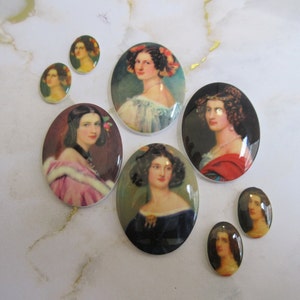 Female portrait cameo transfer on resin cabochon cameo