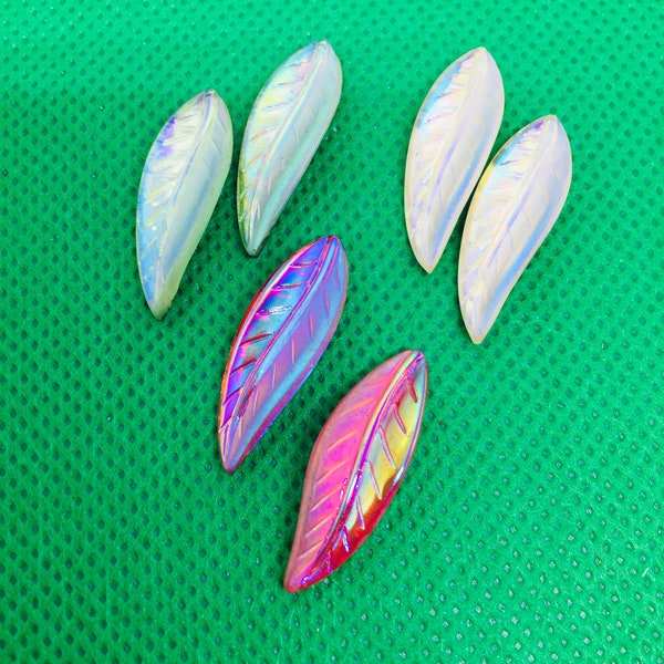 Vintage pressed glass leaves, 24/8mm, foiled and AB coated, 3 colors, embellishments , accents, organic, details, gluing, setting.