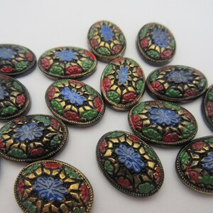Cabochon en verre allemand vintage 18/13 mm peint à la main, 6 pièces
