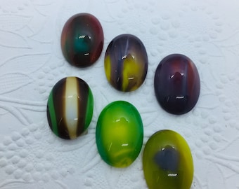 Vintage German glass cabochons, 25/18mm, multi colour glass work, high polished buffed top