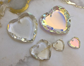 Vintage Swarovski crystal heart pendant drop, Article#6225, 10 & 18  sizes, various quantities, 2 finishes