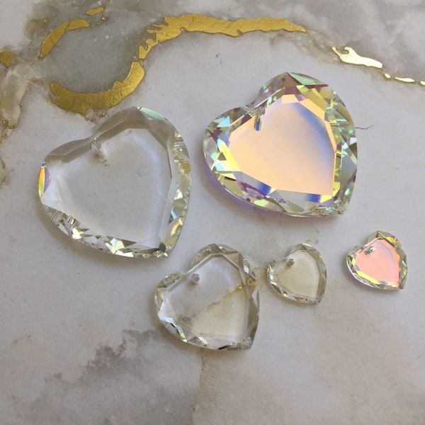 Vintage Swarovski crystal heart pendant drop, Article#6225, 10 & 18  sizes, various quantities, 2 finishes