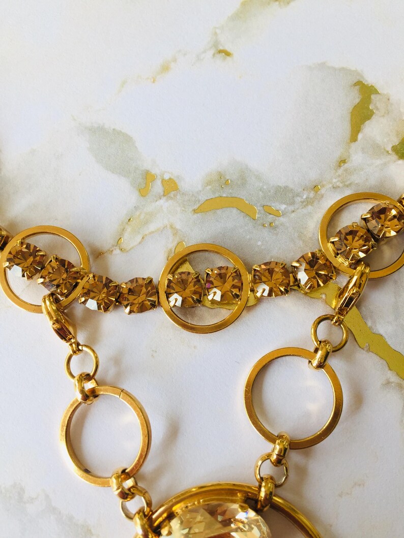 Gold Plated Crystal Necklace, One of a Kind, Detachable Drop, 2 in 1