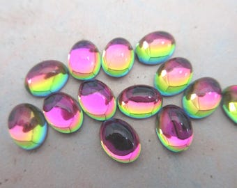 Vintage Swarovski Vitrail Glass Cabochons, Oval 8/6mm, 10 Pcs