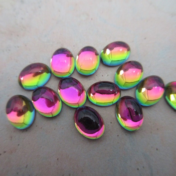 Swarovski vintage glass oval Vitrail cabochon, 8/6mm, 10 pcs, made in early 1950's