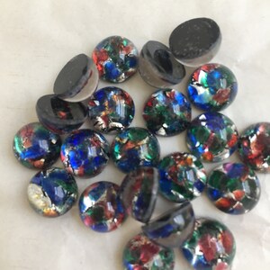 Vintage 10mm opal glass cabochon, made in West Germany and Czech Republic between 1950 and 1970; 6 colours sold in various quantities. Iris multicolor