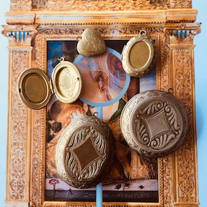 Brass lockets, pure brass vintage locket pendants, assorted lockets made in USA.