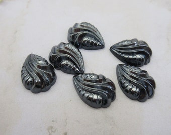 Hand made engraved vintage glass pear cabochon, 18/13mm, 6pcs, Germany 1960's
