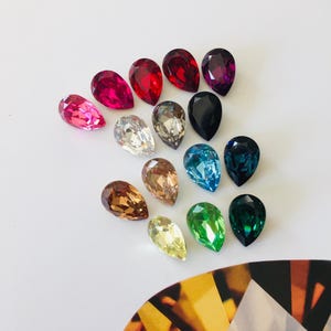Swarovski fancy crystal pear, Art#4320, 10/7mm, teardrop shape faceted stone, for setting, gluing, sew on and decorative DIY. 15 colors.
