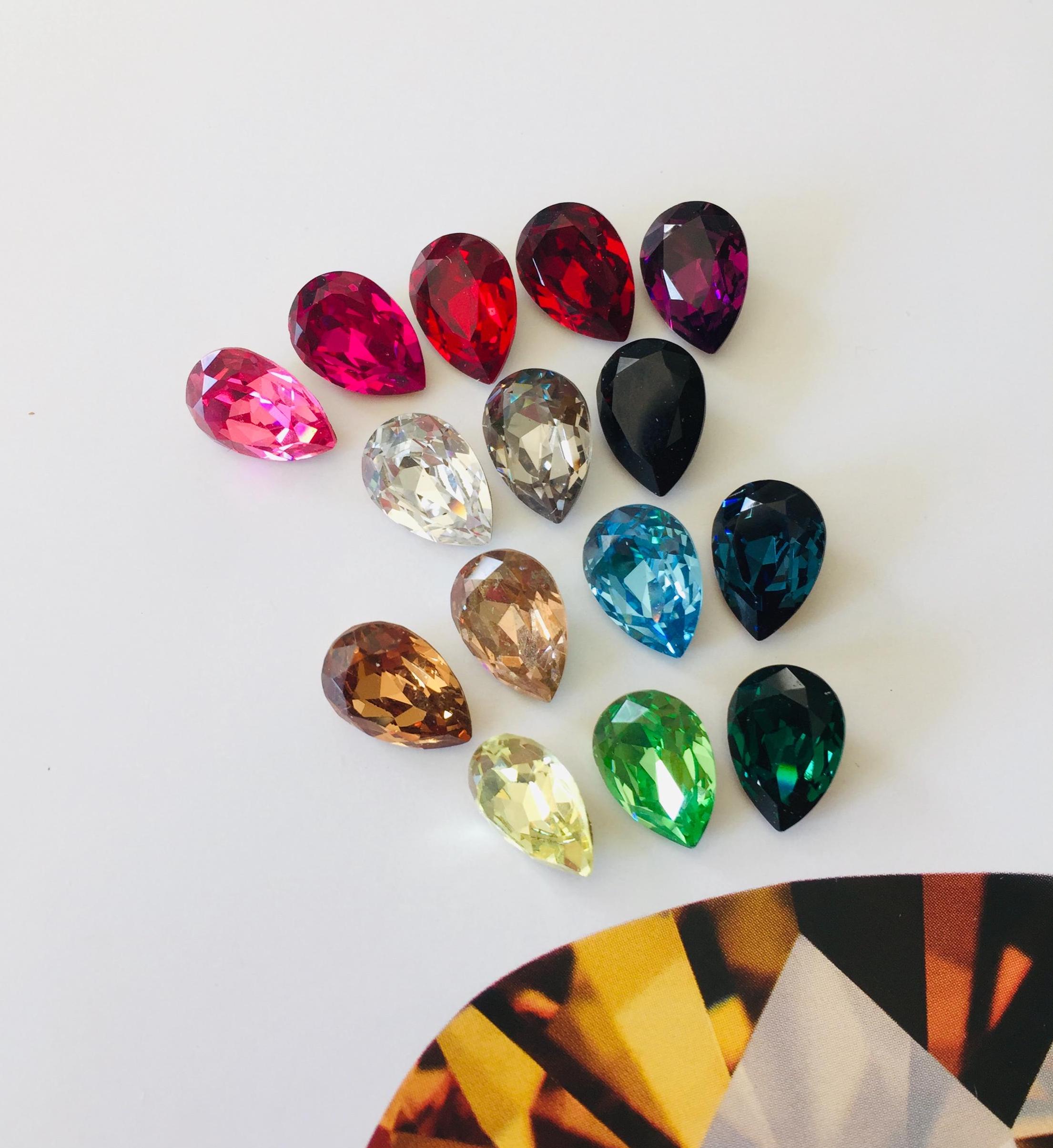 Swarovski fancy crystal pear, Art#4320, 10/7mm, teardrop shape faceted stone, for setting, gluing, sew on and decorative DIY. 15 colors.
