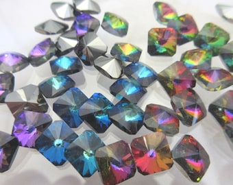 Vintage Swarovski 8mm Rivoli Square Crystals, Art# 4650, Bermuda, Vitrail, Volcano
