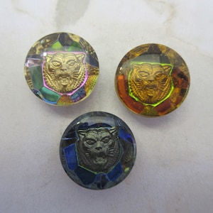 Pierre vintage en taille-douce en verre sculpté, 18 mm, tête de jaguar, fabriqué en Allemagne de l'Ouest dans les années 1970, sertissage, collage, pour travailler l'argile.