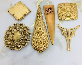 Various brass stampings for jewelry and decorations, findings, sold individually, vintage