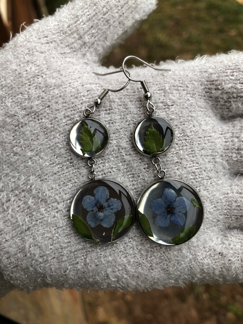 dangle earrings silver Handmade pressed flower earrings resin earrings dangle drop gift for her dangle earrings women gold leaf