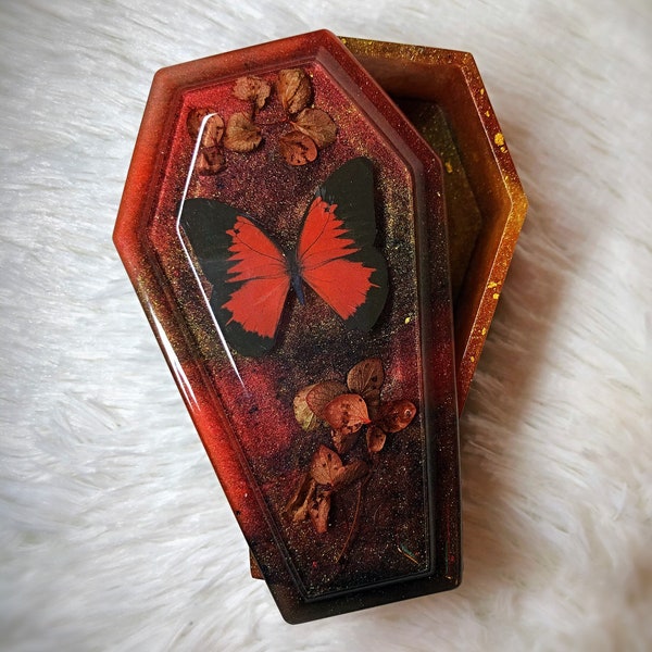 CUSTOM handmade coffin trinket box, coffin jewelry box, coffin trinket dish, stash box, resin coffin box, gift for her, personalized gift