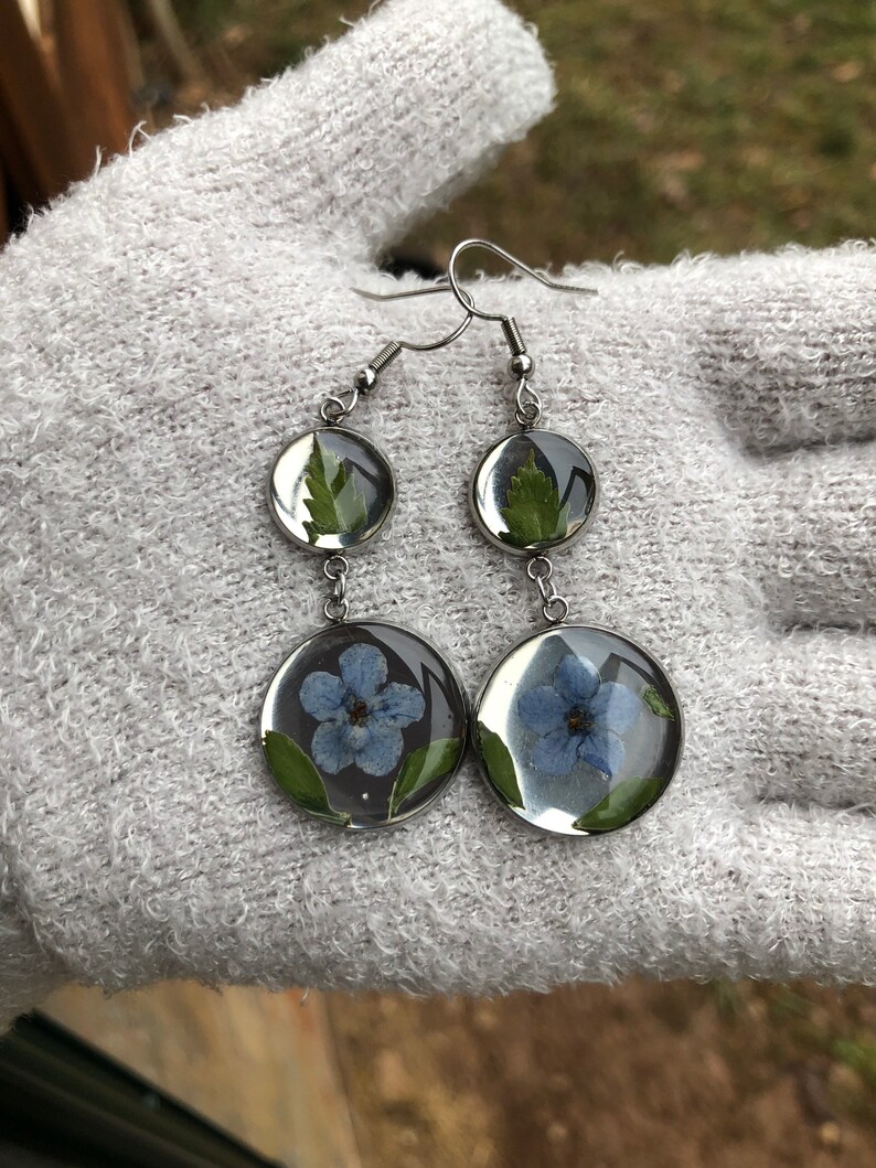 dangle earrings silver Handmade pressed flower earrings resin earrings dangle drop gift for her dangle earrings women gold leaf
