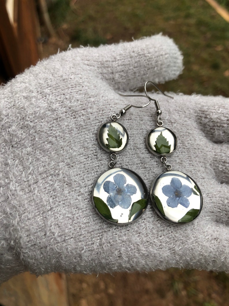 dangle earrings silver Handmade pressed flower earrings resin earrings dangle drop gift for her dangle earrings women gold leaf
