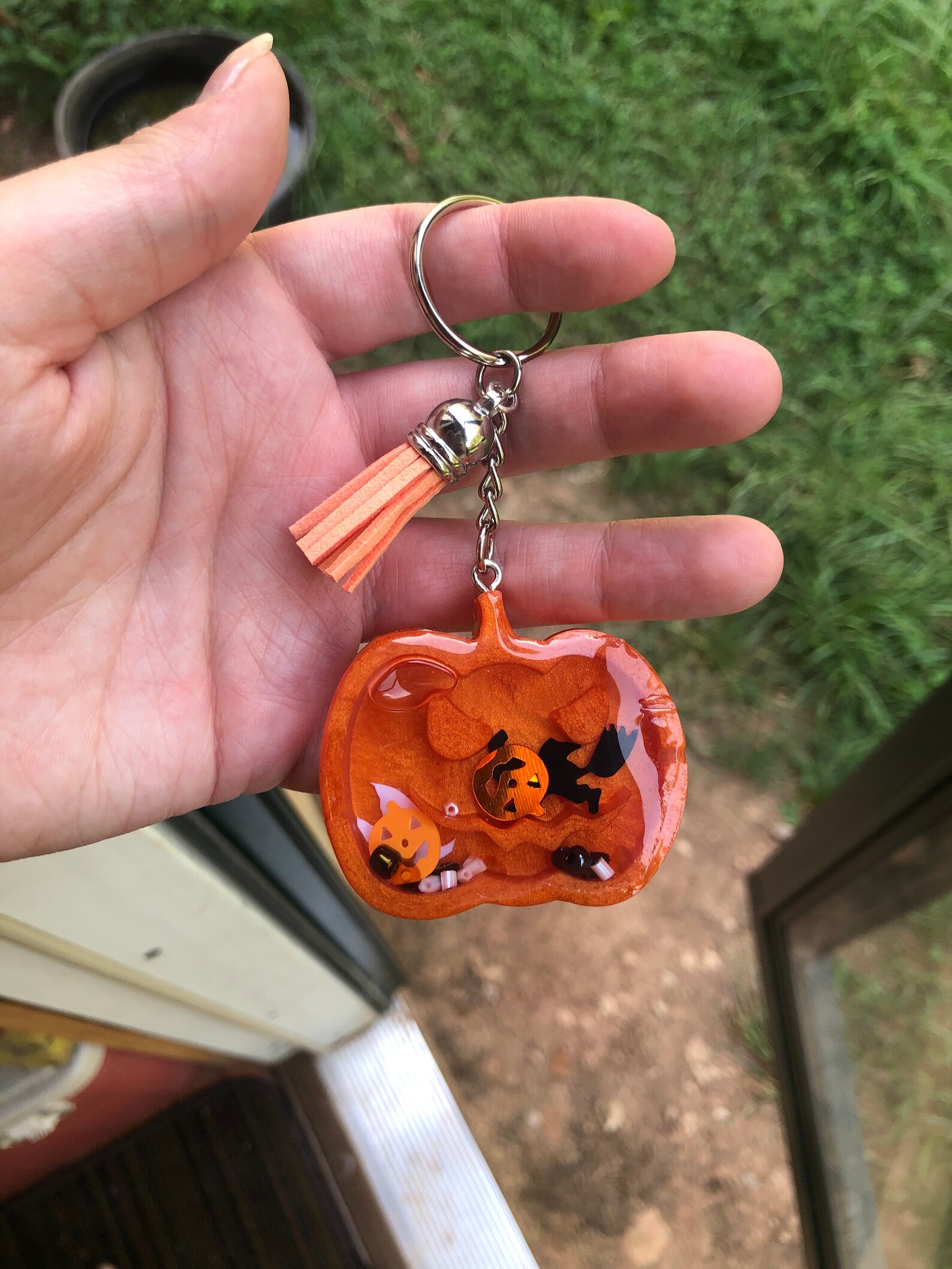 Pumpkin Shaker Keychain Halloween Keychain Halloween Pumpkin Etsy