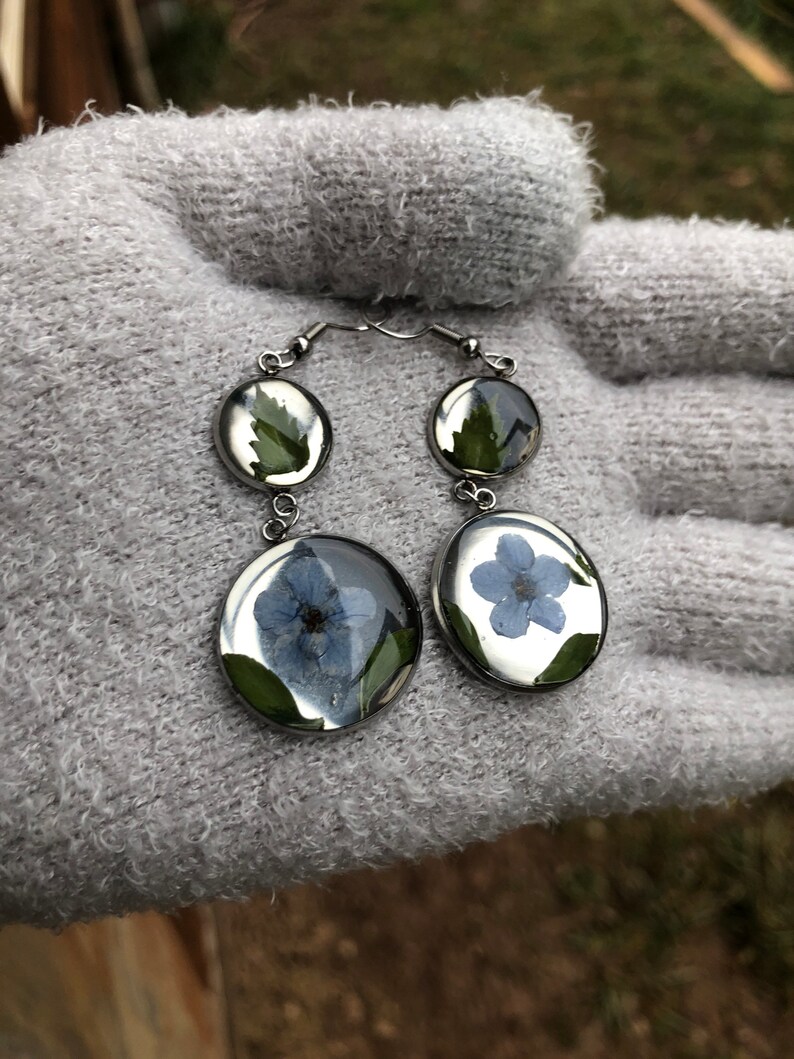 dangle earrings silver Handmade pressed flower earrings resin earrings dangle drop gift for her dangle earrings women gold leaf