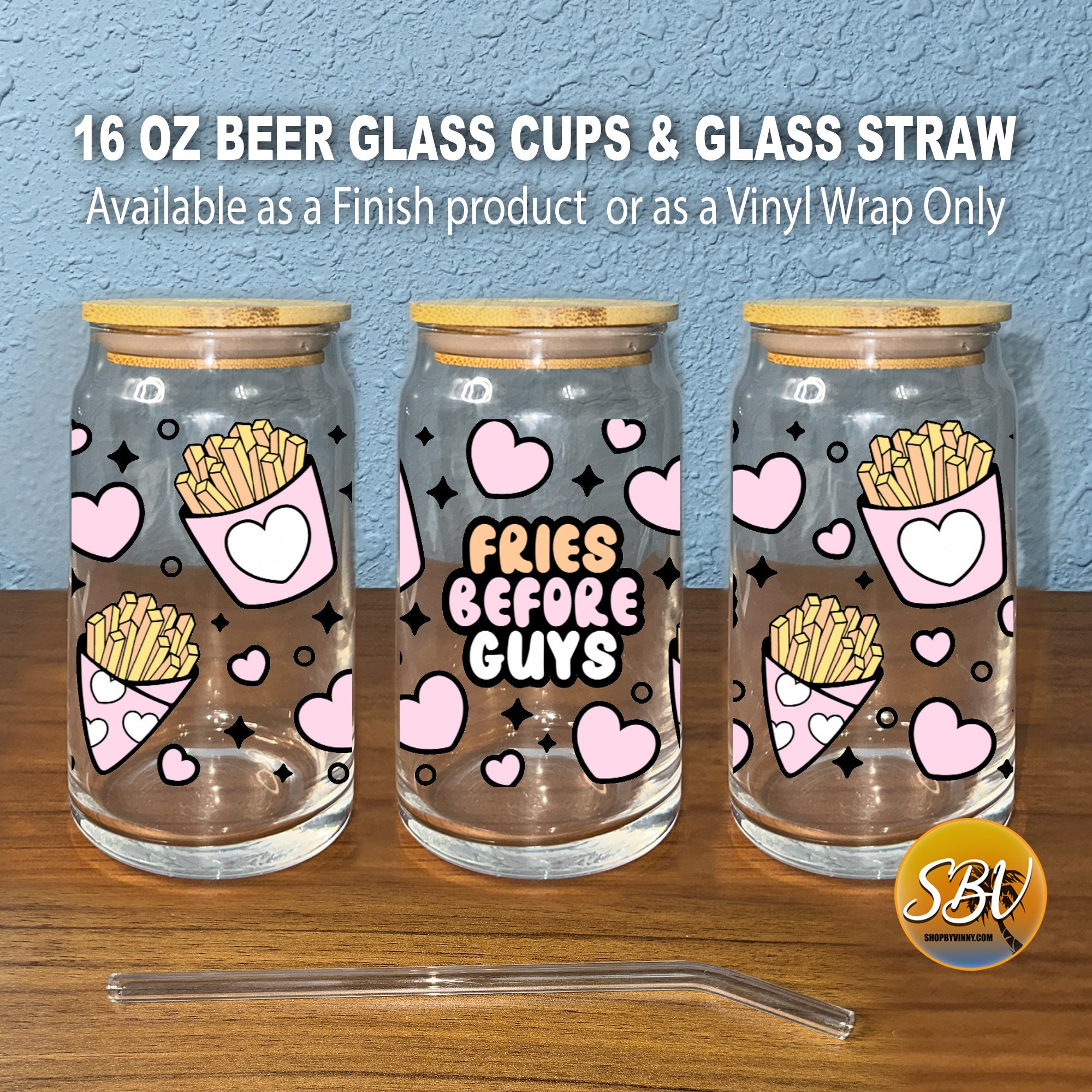 FRIES BEFORE GUYS 16 Oz Glass Cup Fries Glass Cup Tumbler 