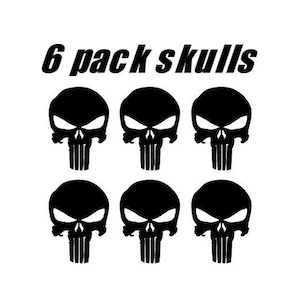 May include: Six black skull decals with a 6 pack skulls text label.