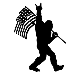 Sasquatch Bigfoot Rock On Flag Funny DieCut Vinyl Window Decal Sticker Car Truck