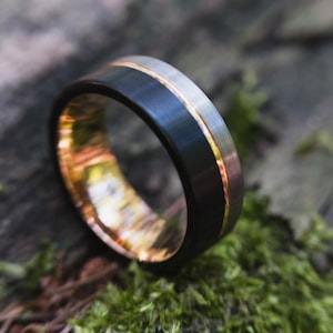 Mens Wedding Band, Tungsten Ring Black and Silver, Rose Gold, Mens Wedding Ring, 8mm, Men's Ring