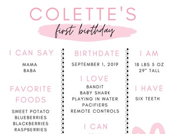 First Birthday Fact Sheet - Etsy