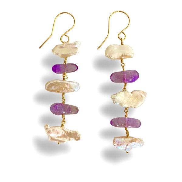 Hot sale natural freshwater biwa pearl earrings for women | Shopee
