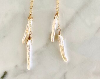 Keshi Freshwater Pearl Drop Earrings: Gold Filled Wire Wrapped Delicate Jewelry | Bridal Earrings