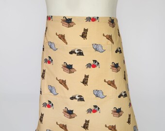 Waist Apron in original Sew Like Sarah Cat design- available in Blue & Yellow