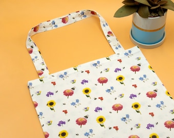 Tote Bag- reusable cotton shopping bag in original ‘Bee Garden’ design