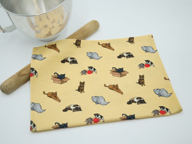 Tea towels in Sew Like Sarah original Cat design available in Blue and Yellow image 3