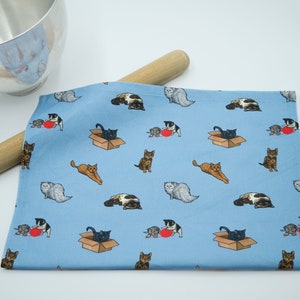 Tea towels in Sew Like Sarah original Cat design available in Blue and Yellow image 2