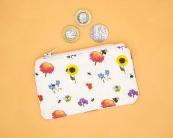 Coin purse/small zip up pouch in original Bee Garden design