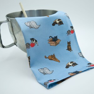 Tea towels in Sew Like Sarah original Cat design available in Blue and Yellow Blue