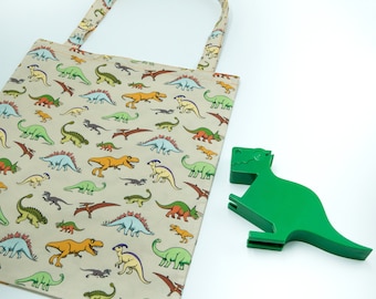 Tote Bag- Bolsa de compras reutilizable 100% algodón en diseño de dinosaurio original