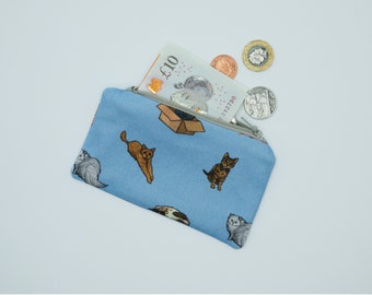 Coin purse in Sew Like Sarah original Cat design - available in Blue and Yellow