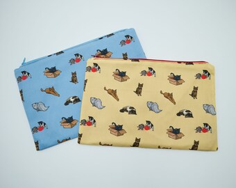 Make up bag/Zip storage bag in original Cat design- two colours available