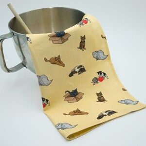 Tea towels in Sew Like Sarah original Cat design available in Blue and Yellow Yellow