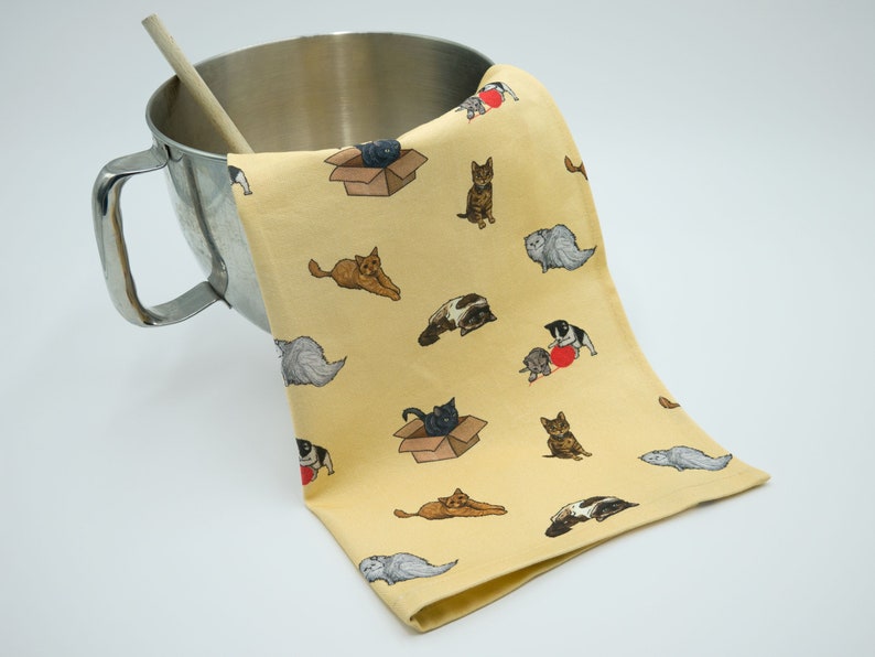 Tea towels in Sew Like Sarah original Cat design available in Blue and Yellow Yellow