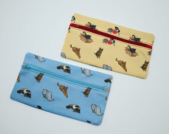Pencil case/zip storage bag in original Sew Like Sarah Cat design- two colours available