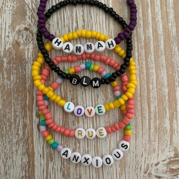 Personalized Custom Beaded Name Bracelets | Custom Word Women’s Beaded Name Bracelets | Name Bracelet | Beaded Bracelet | Color Bracelets